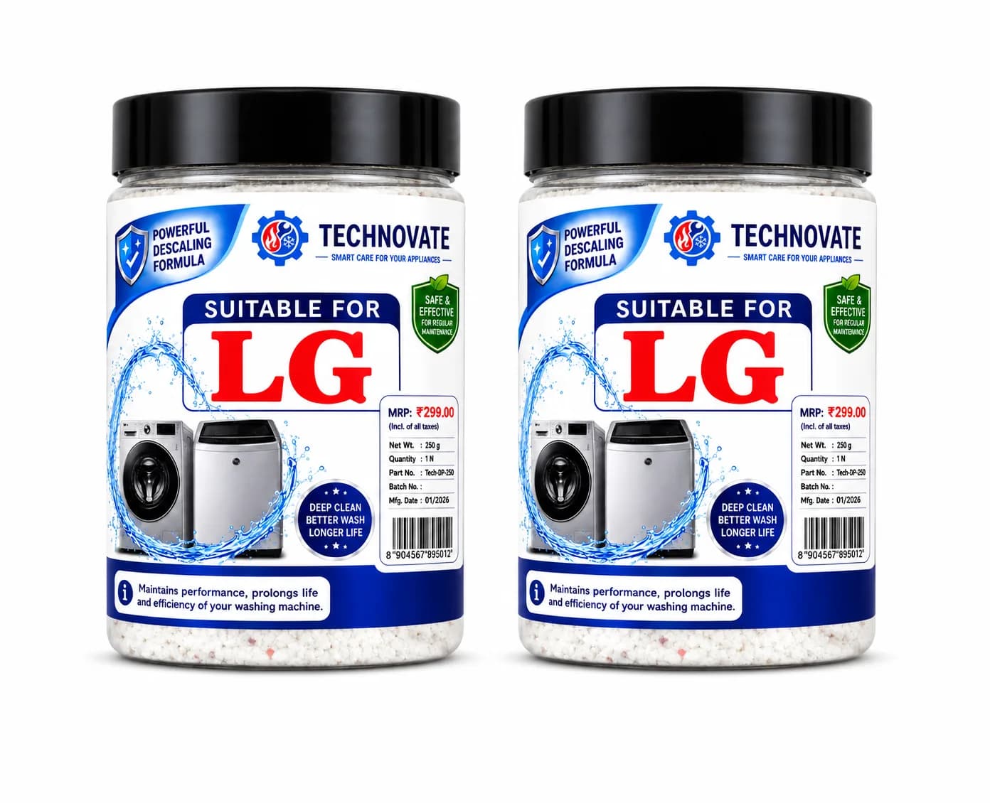 Washing Machine Descaling Powder 250g | Suitable for LG Front Load & Top Load Washing Machines | Hard Water Scale Remove