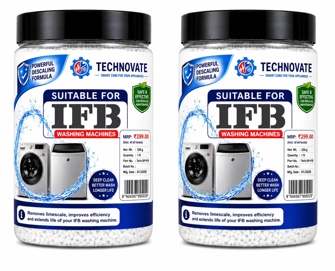 Washing Machine Descaling Powder – Pack of 2 | 250g Each | Total 500g | Suitable for IFB Front Load & Top Load Washing M