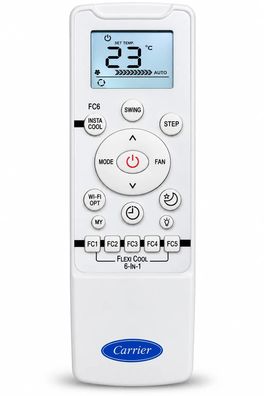 Compatible With Carrier AC Remote Control with LCD Display, 6-in-1 Flexi Cool Function, Cooling Mode, Fan Speed, Swing, 