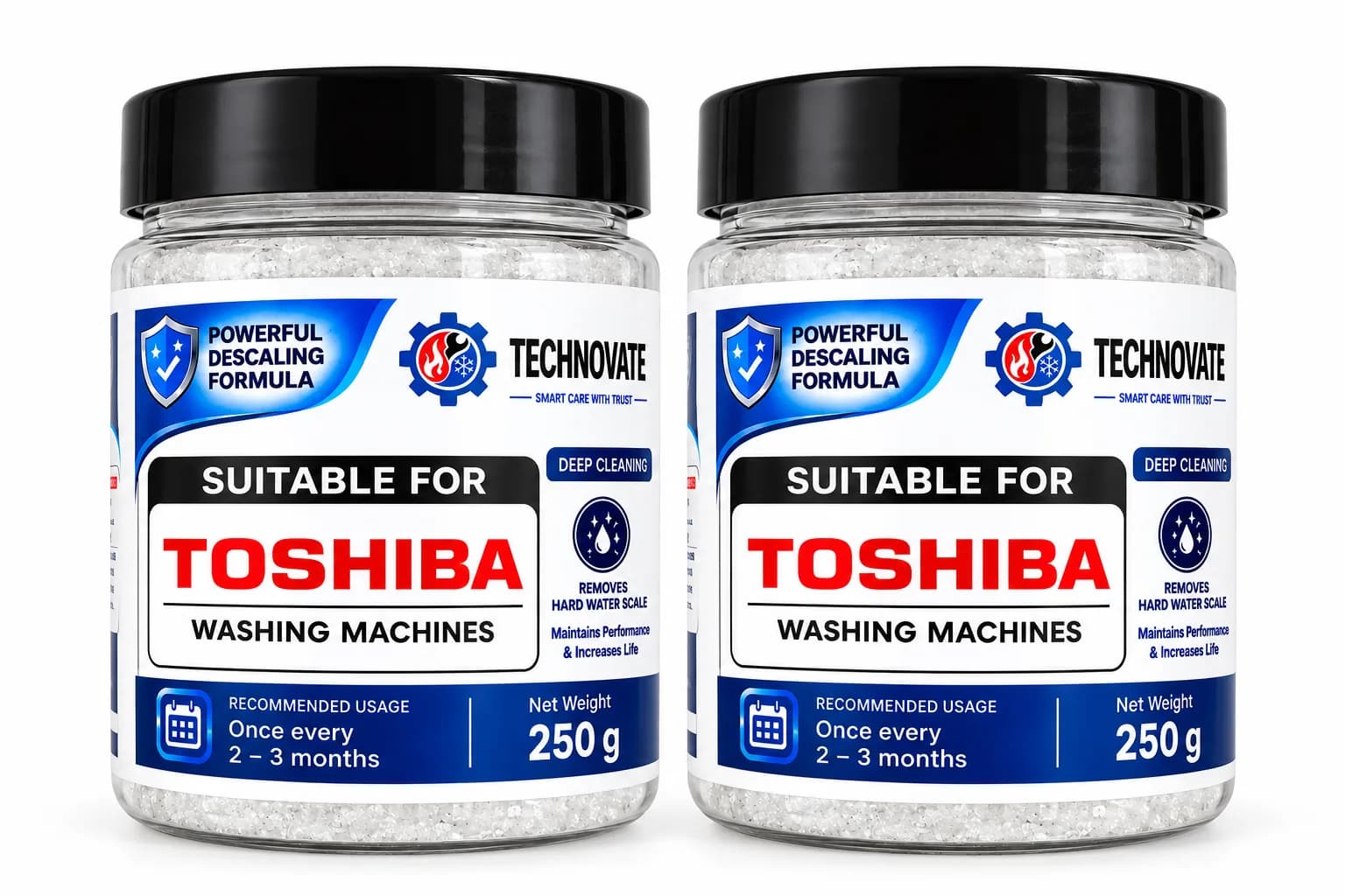 Washing Machine Descaling Powder 250g x 2 Pack Hard Water Scale Remover & Drum Cleaner Suitable for Toshiba Front Load &