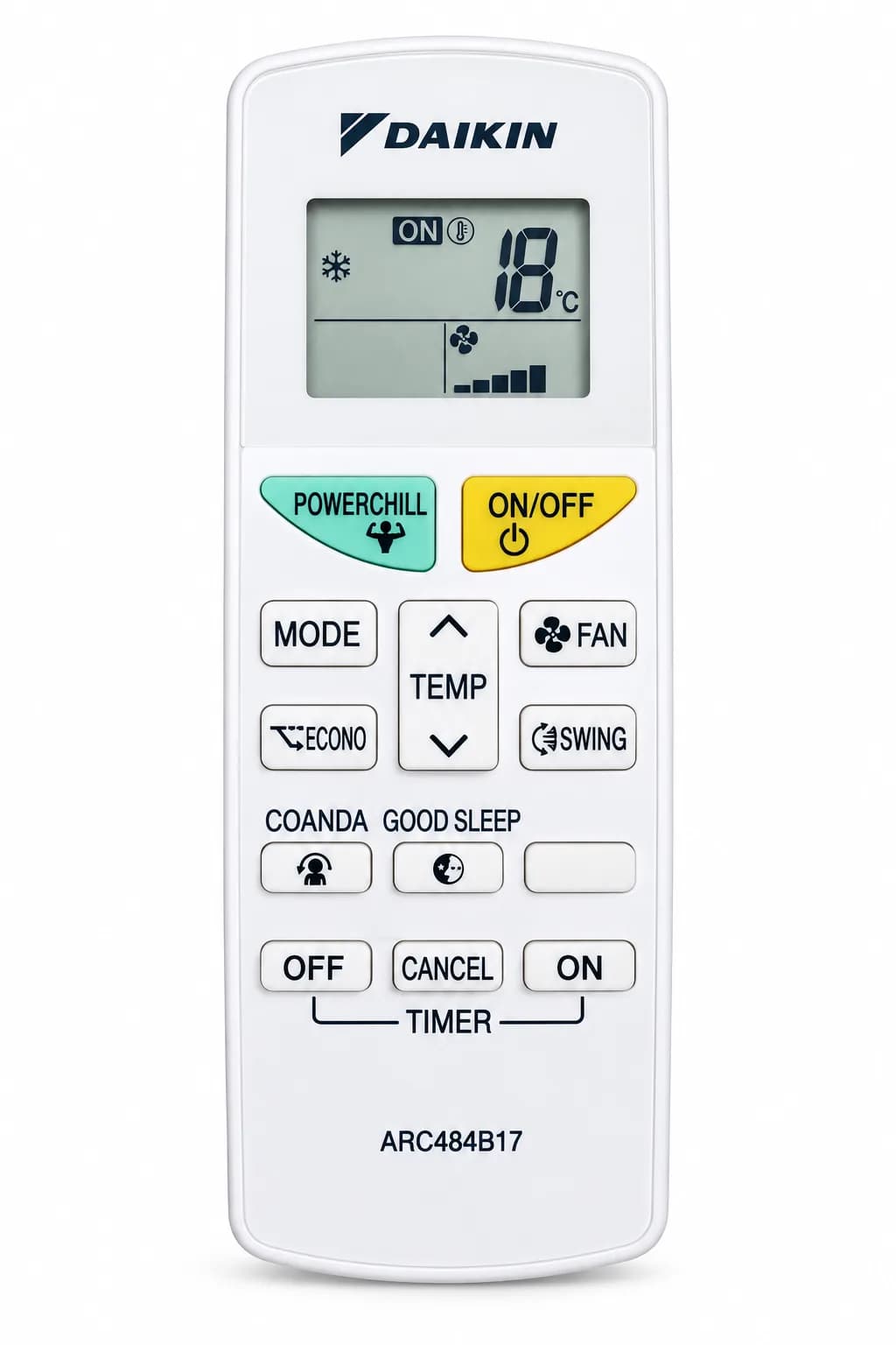 Original AC Remote Control ARC484B17 Genuine Remote Suitable for Daikin Split & Inverter Split AC Cool, Dry, Fan, Auto, 