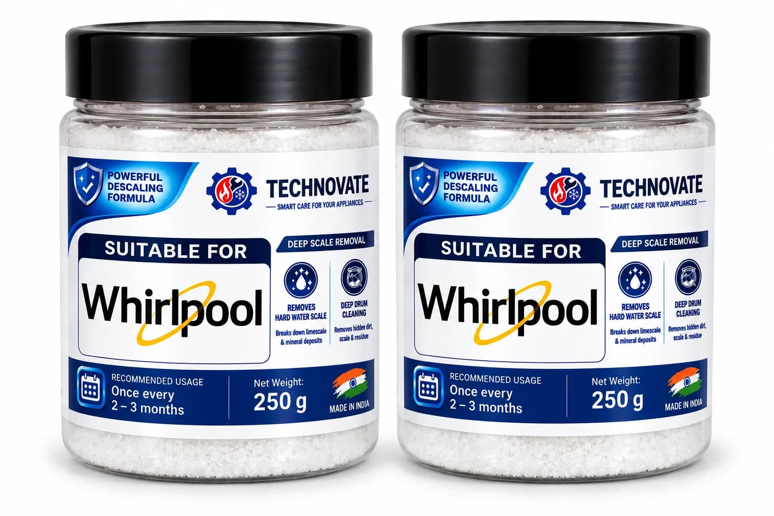 Washing Machine Descaling Powder Suitable for Whirlpool Washing Machine 250g x 2 Pack, Total 500g, Deep Drum Cleaner & L