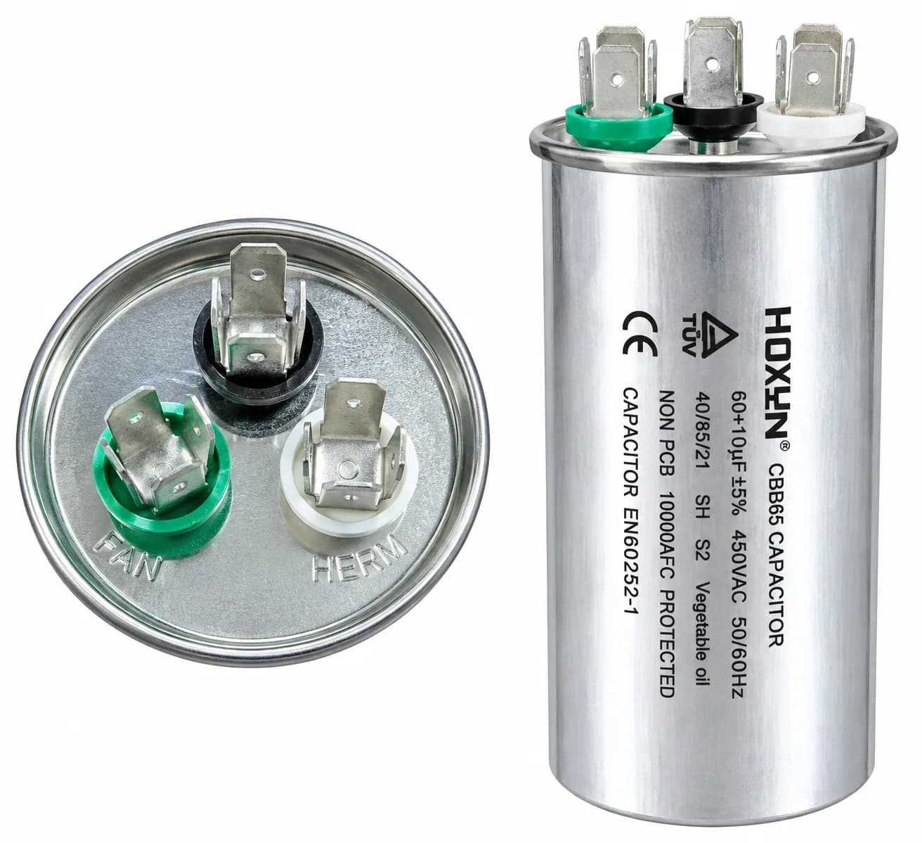 60+10 MFD AC Dual Run Capacitor 450VAC – 3 Terminal Compressor & Fan Motor Capacitor for Split & Window AC ±5% 50/60Hz (