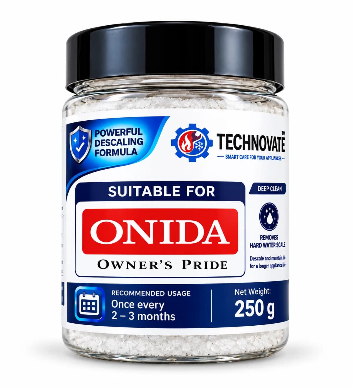 Washing Machine Descaling Powder 250g for Onida Front Load & Top Load Washing Machines Removes Hard Water Scale, Deterge