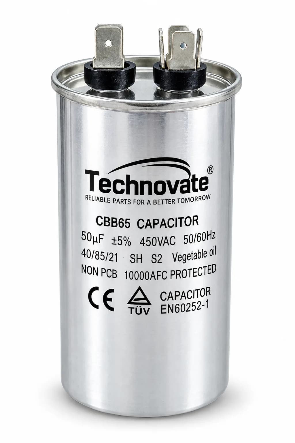 Technovate 50 MFD AC Run Capacitor 450VAC – AC Compressor & Fan Motor Capacitor for Split & Window AC ±5% |50/60Hz (1 Ye