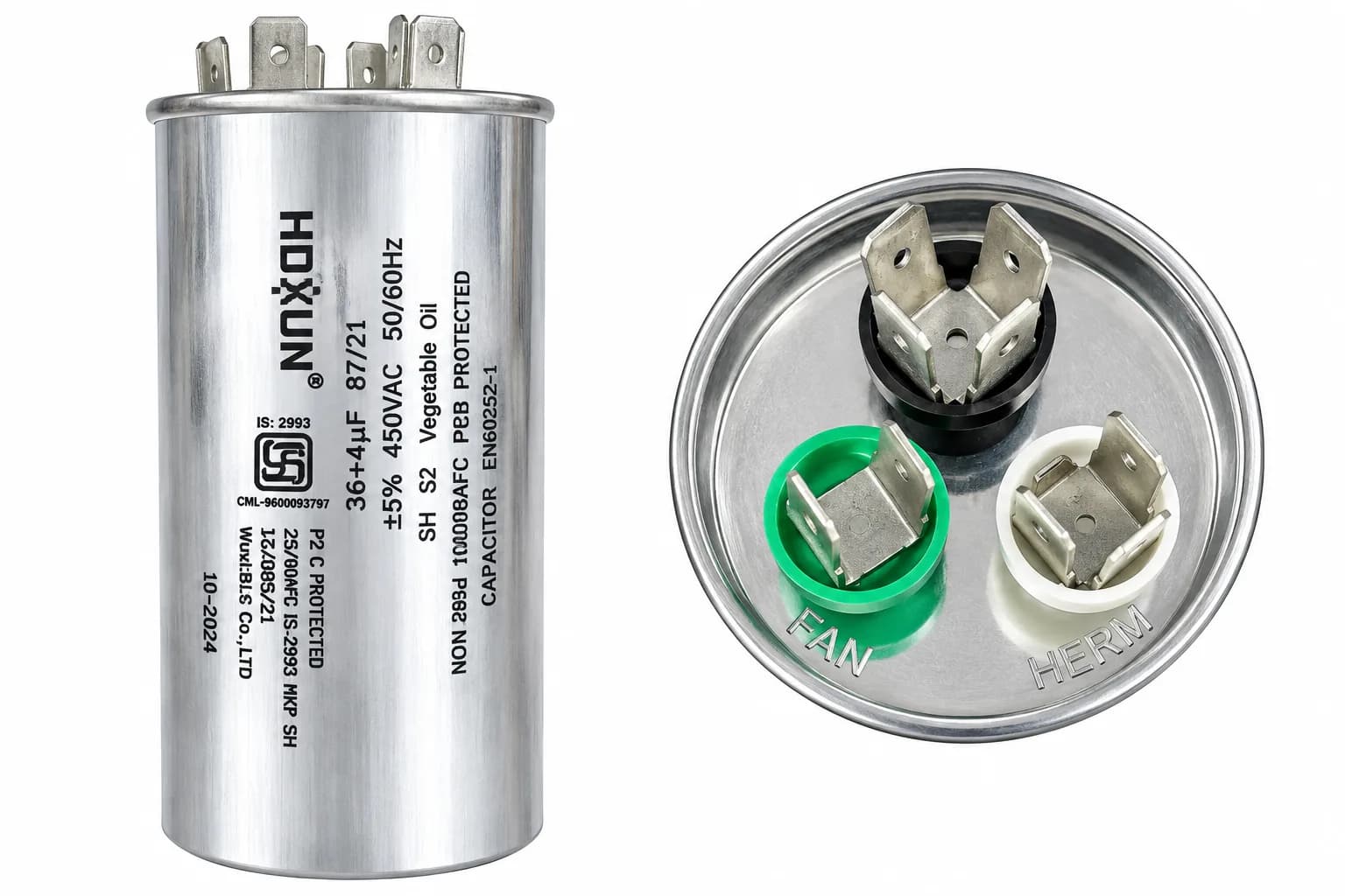 36+4 MFD Dual AC Capacitor 450VAC Compressor & Fan Motor Capacitor 36µF + 4µF ±5% Split & Window AC ( 1 Year Warranty )