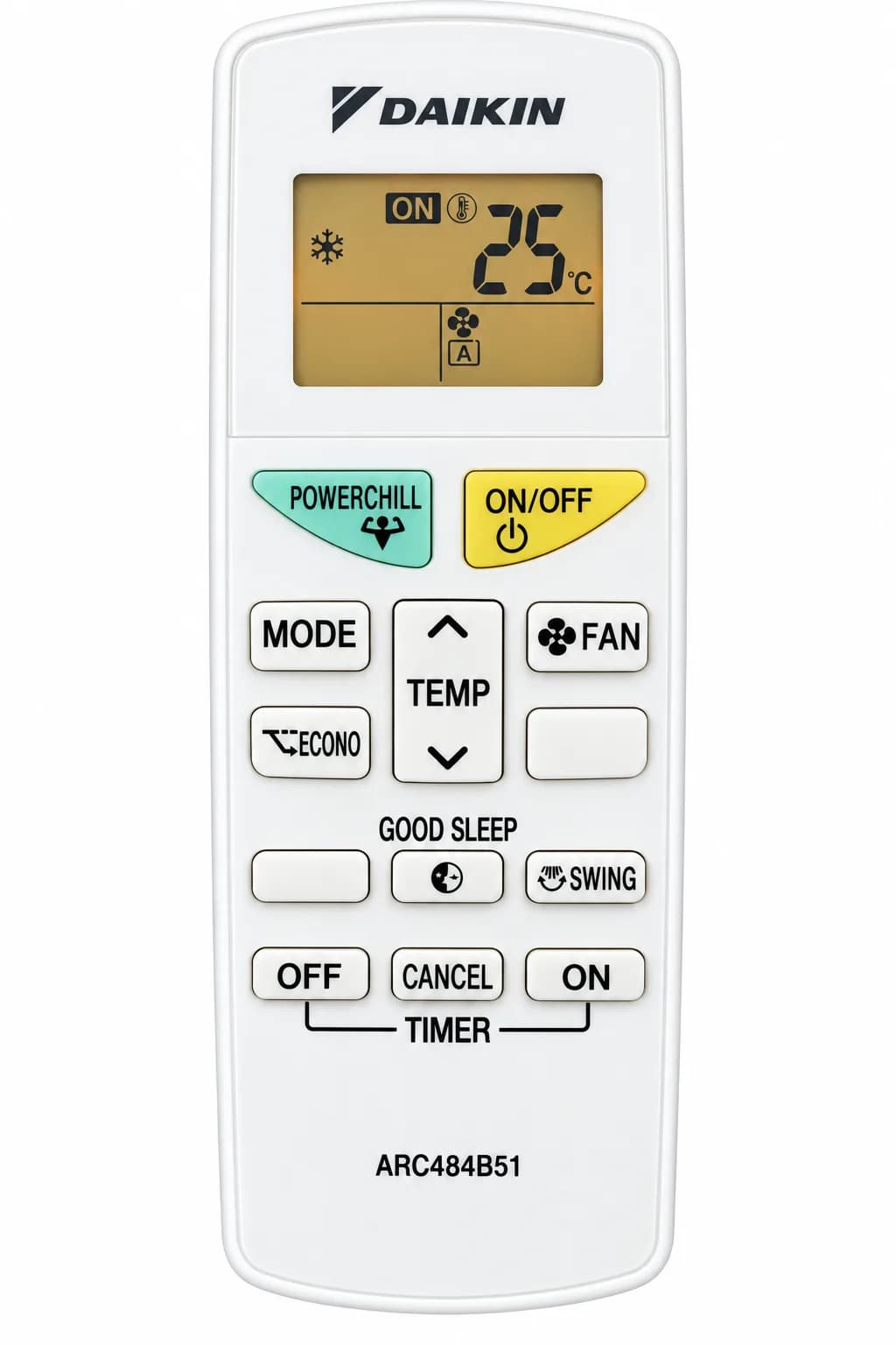 Original AC Remote Control ARC484B51 Genuine Remote Suitable for Daikin Split AC Inverter & Non-Inverter Cooling, Fan, S