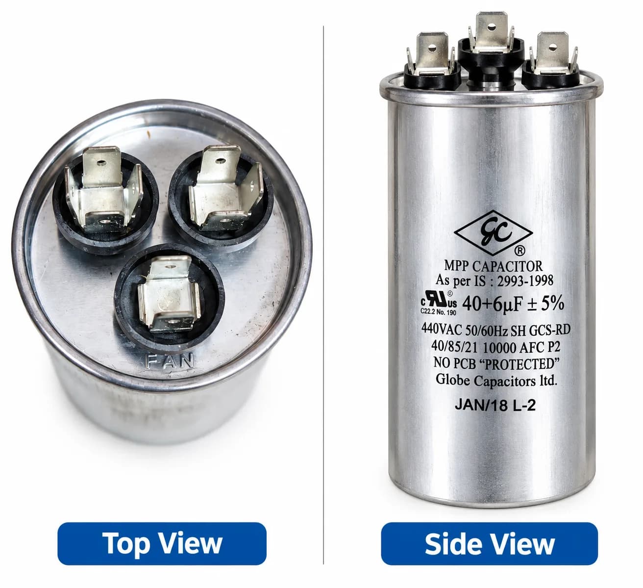 Technovate 40+6 MFD Dual Run AC Capacitor 440VAC ±5% 40+6 µF MPP Condenser Capacitor for Split AC, Window AC, Compressor