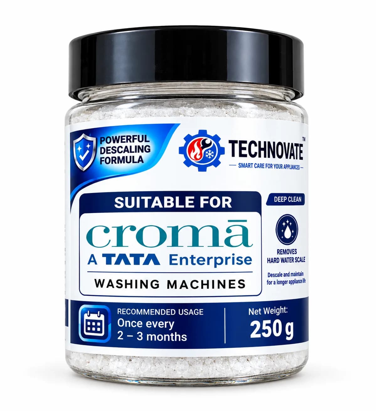 Washing Machine Descaling Powder 250g for Croma Front Load & Top Load Washing Machines Removes Hard Water Scale, Deterge