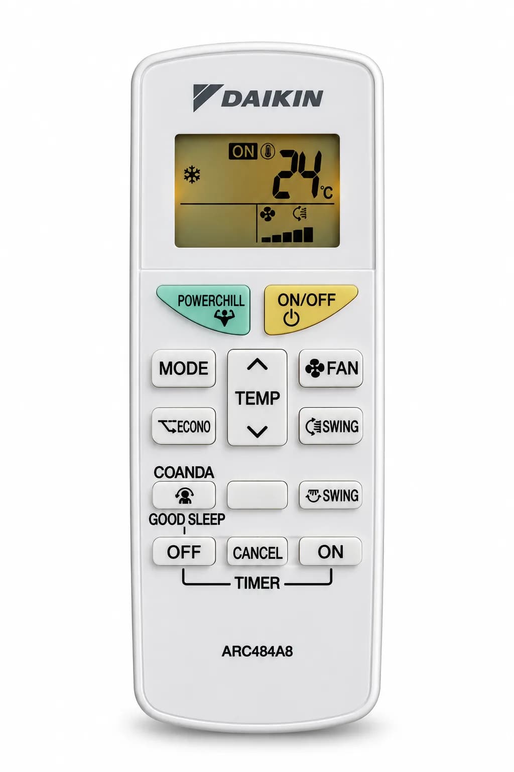 Original AC Remote Control ARC484A8 Genuine Remote Suitable for Daikin Split AC Inverter & Non-Inverter Power Chill, ECO