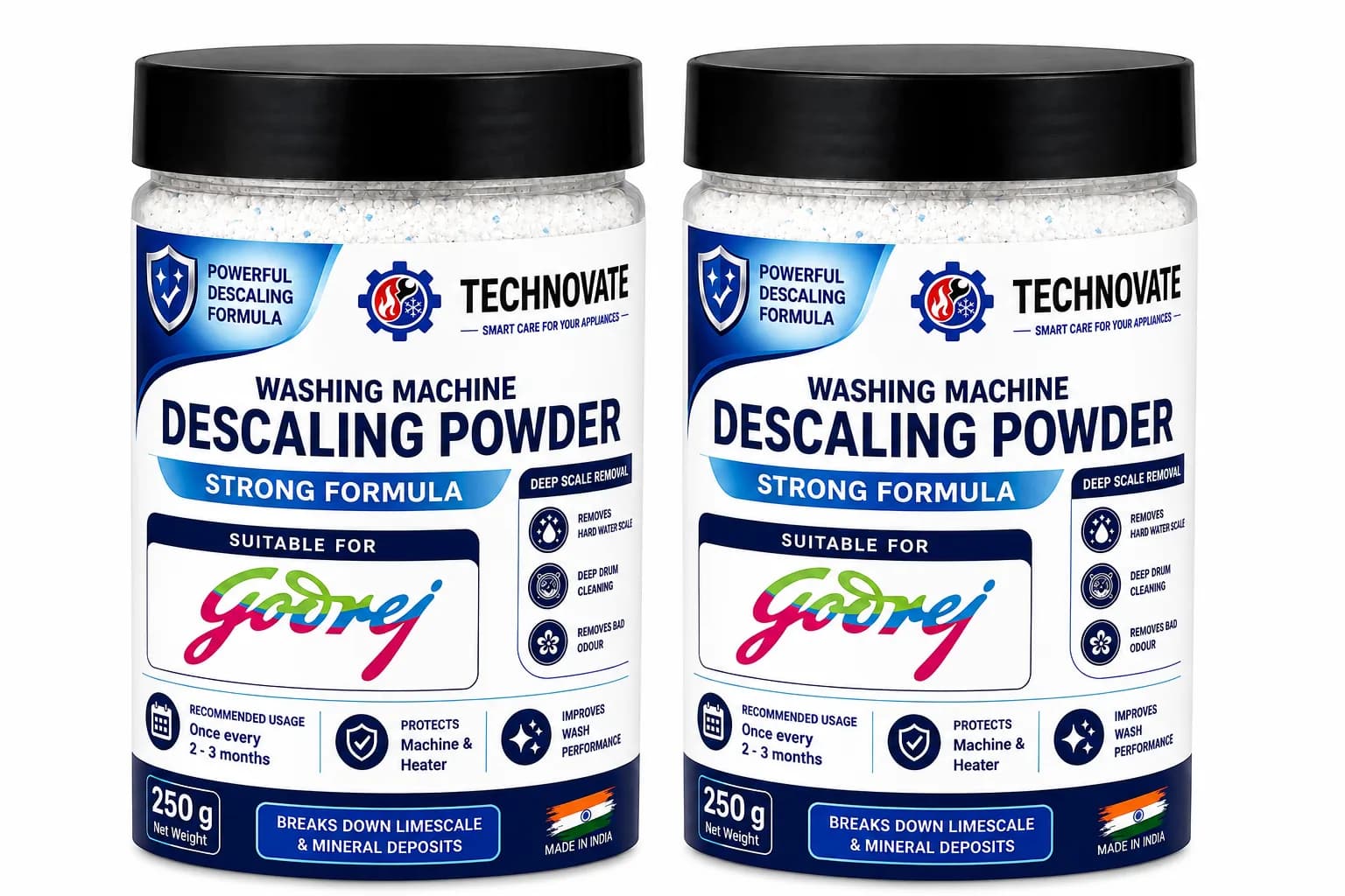Washing Machine Descaling Powder 500g (Pack of 2 x 250g) | Suitable for Godrej Washing Machines | Hard Water Scale & Lim