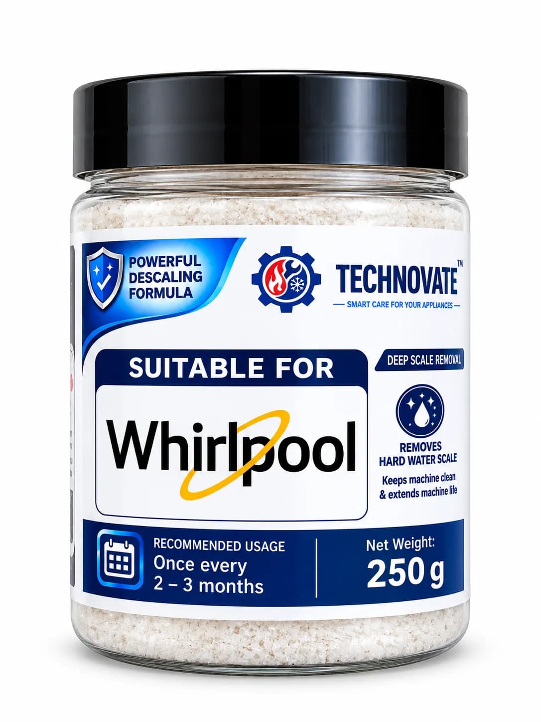 Washing Machine Descaling Powder 250g for Whirlpool Front Load & Top Load Washing Machines Drum Cleaner, Hard Water Scal