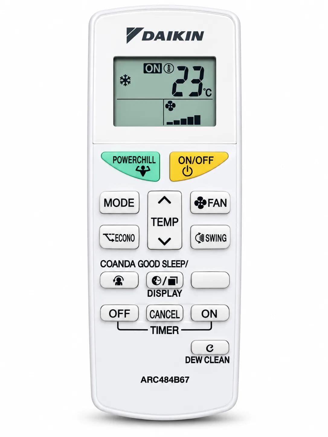 AC Remote Control ARC484B67 Suitable For Daikin Air Conditioner Remote with Display, Cool, Fan, Swing, Eco, Powerful, Ti
