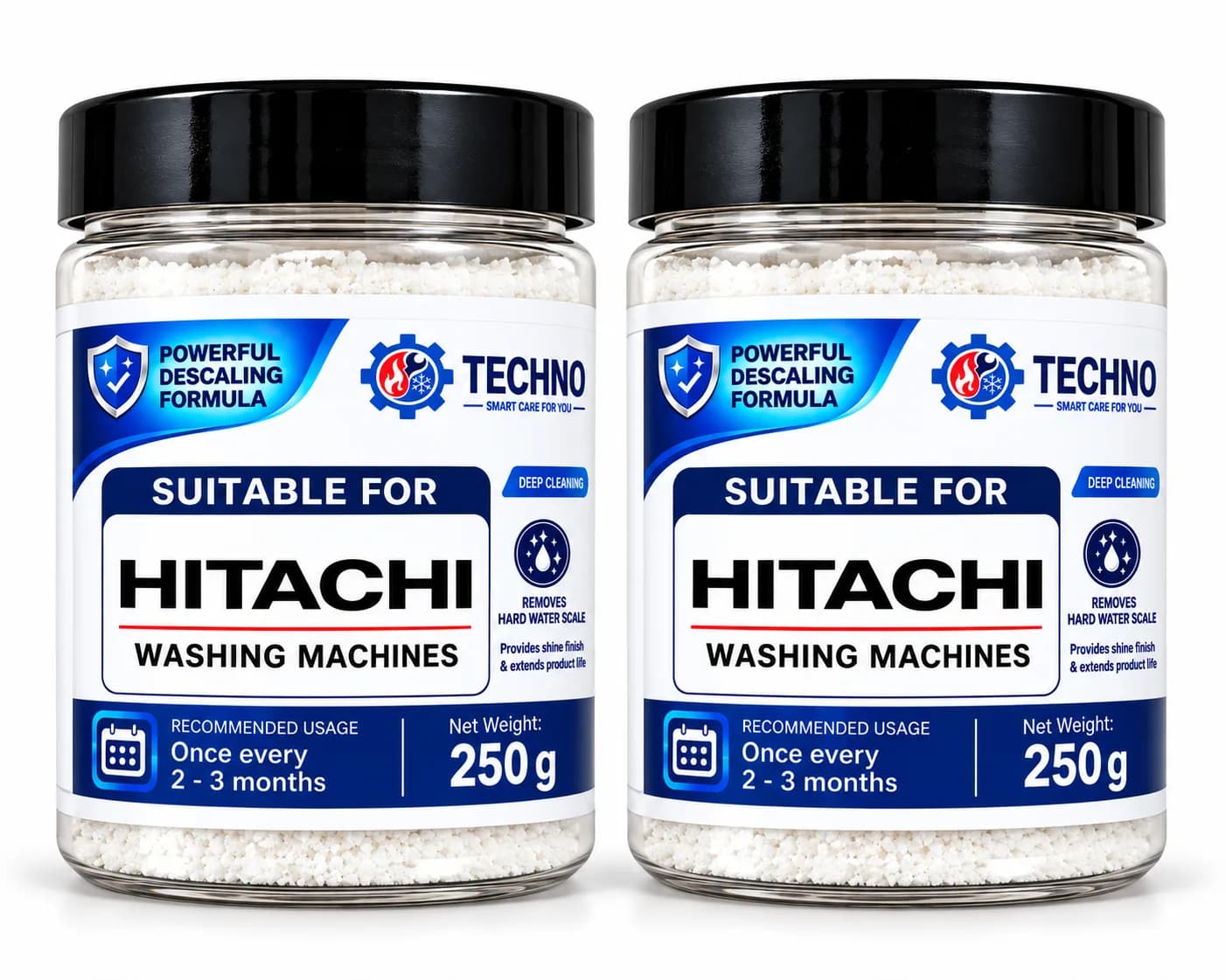 Washing Machine Descaling Powder Pack of 2 (250g Each) Suitable for Hitachi Front Load & Top Load Washing Machines Remov