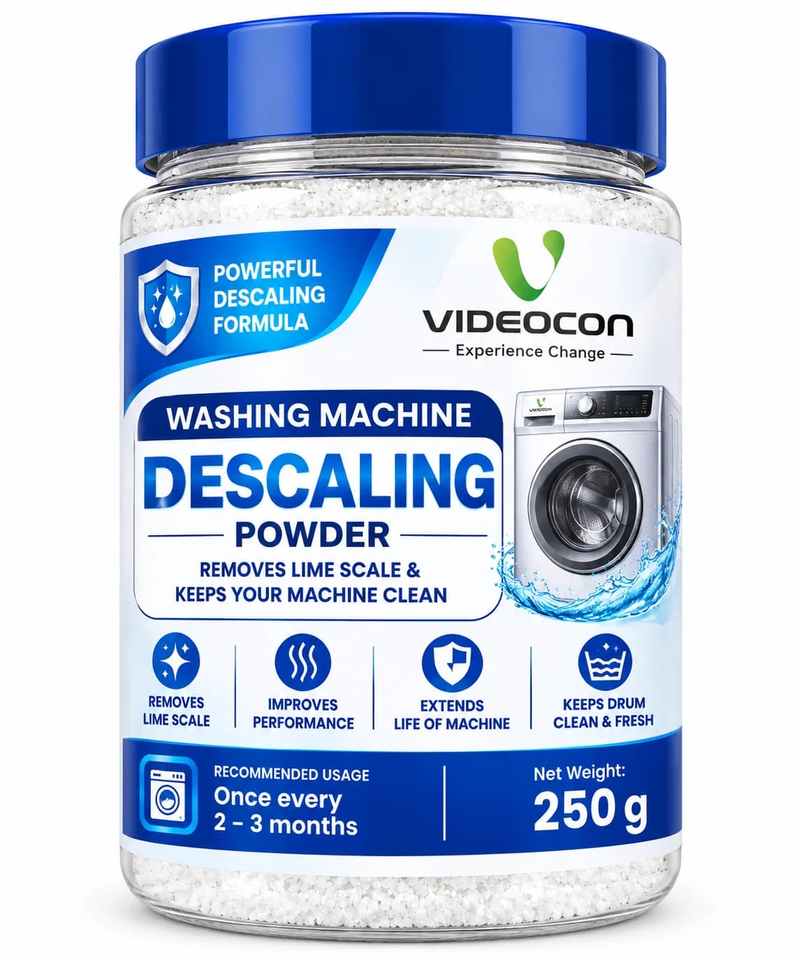 Washing Machine Descaling Powder 250g Suitable for Videocon Front Load & Top Load Washing Machines Hard Water Limescale 