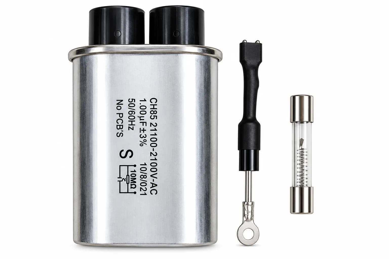 Microwave Oven High Voltage Capacitor 1.00µF 2100V AC + High Voltage Diode + Fuse Replacement Set Microwave Repair Spare