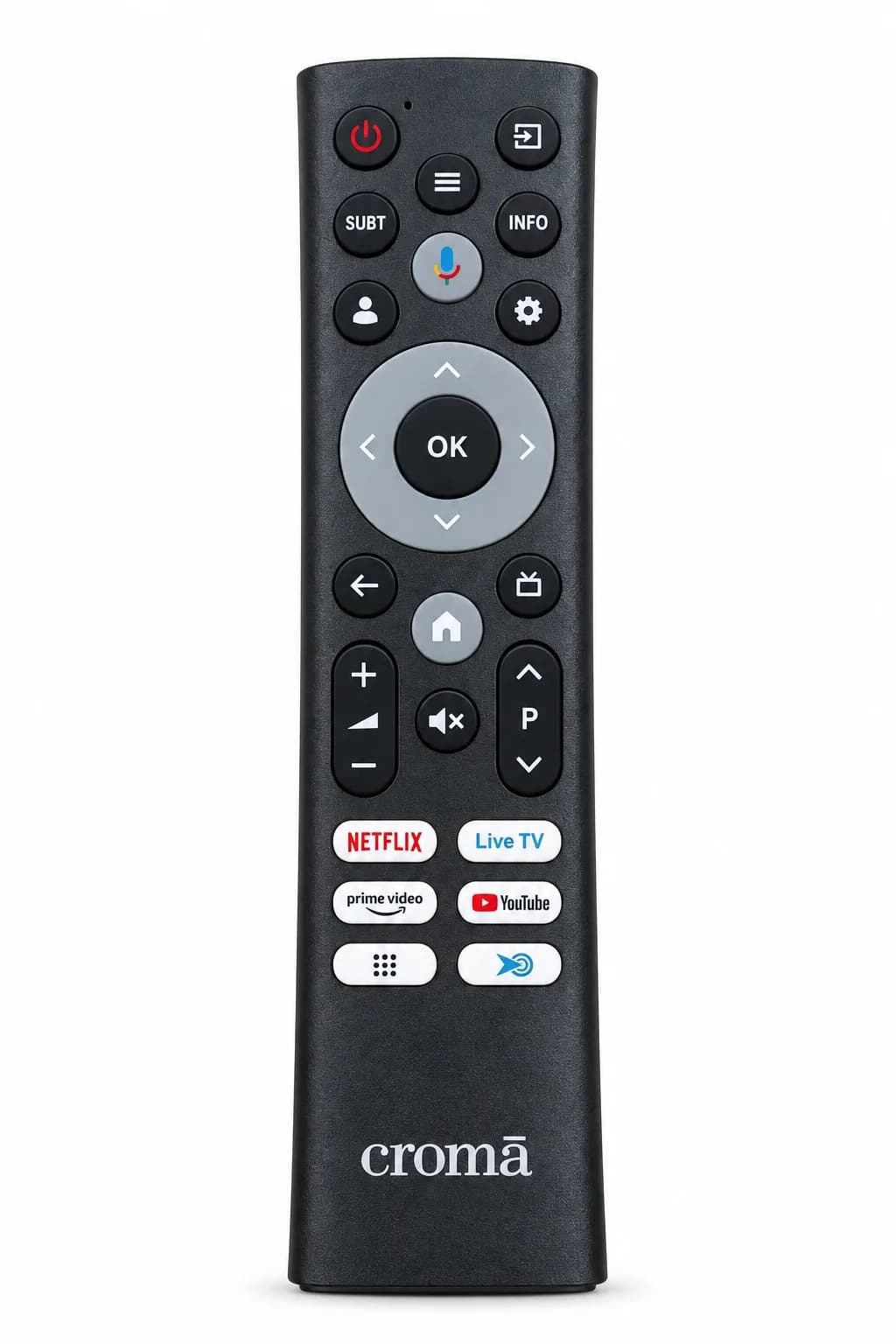 Smart TV Remote Control Compatible with Croma TV Voice Control, Google Assistant, Netflix, YouTube, Prime Video & Live T