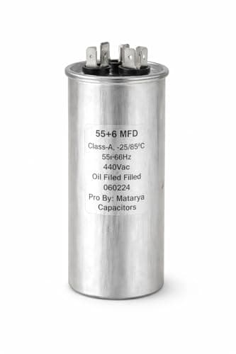 55 + 6 MFD Dual Run Capacitor for Air Conditioner Compressor & Fan Motor